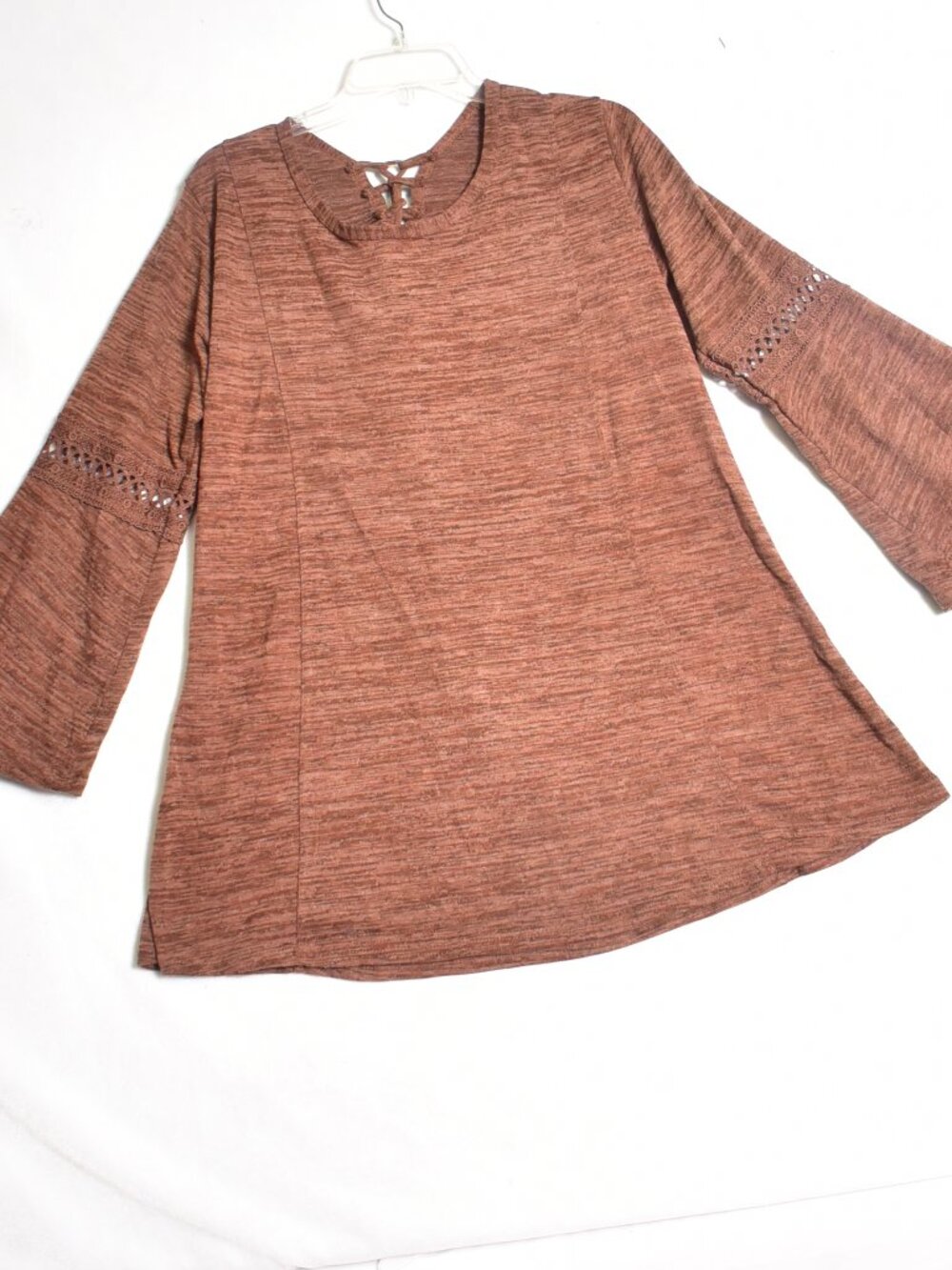 Win Win Cross-Back Tie Tunic Size L/XL Brown Bell Sleeve